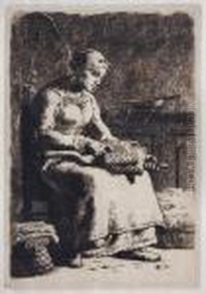 Woman Carding Oil Painting by Jean-Francois Millet