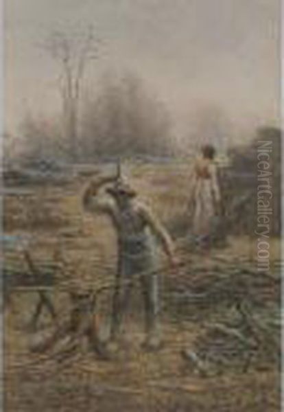 Woodcutter And His Wife Preparing Fagots Oil Painting by Jean-Francois Millet