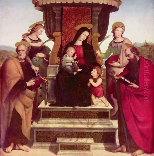 Maria with Crist and John the baptist as children Oil Painting by Raphael