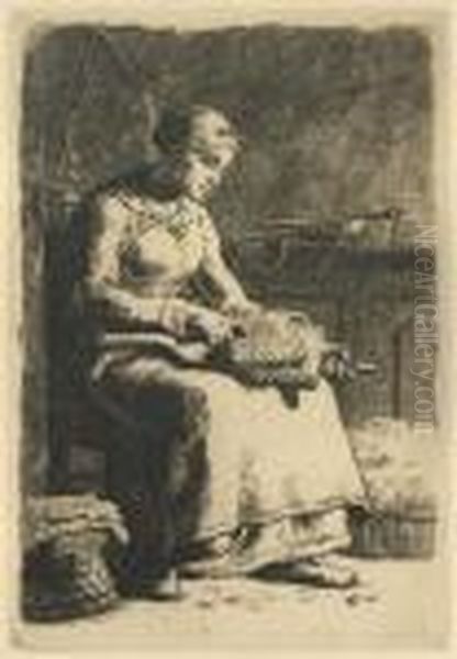 La Cardeuse. Oil Painting by Jean-Francois Millet