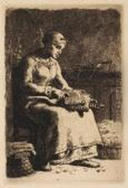 La Cardeuse Oil Painting by Jean-Francois Millet