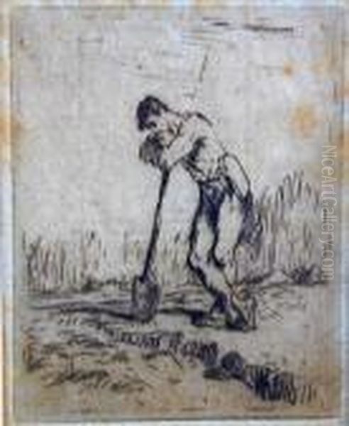 L'homme Appuye Sur Sa Beche Oil Painting by Jean-Francois Millet