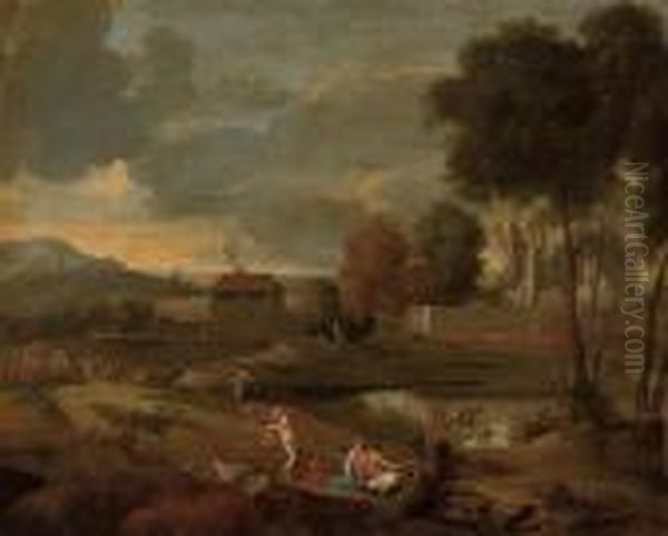 A Classical Landscape With Nymphs And Satyrs Oil Painting by Jean-Francois Millet