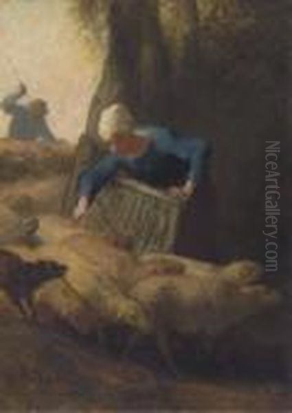 Counting The Flock Oil Painting by Jean-Francois Millet