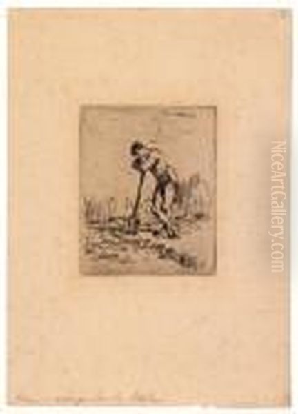 Homme Appuye Sur Sa Beche by Jean-Francois Millet