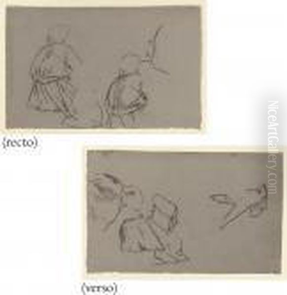 Studies Of Peasant Women (recto); And Studies Of Figures(verso) Oil Painting by Jean-Francois Millet