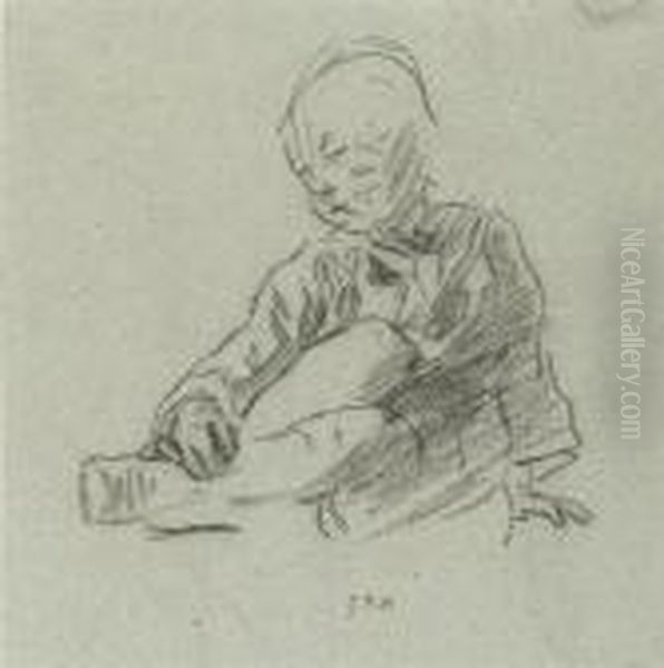 Study Of A Young Boy (recto); Study Of Arms (verso) Oil Painting by Jean-Francois Millet