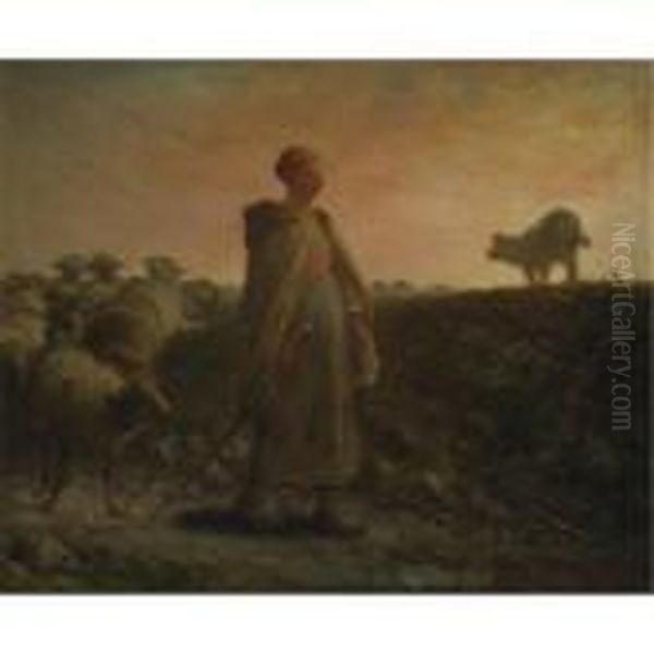 Shepherdess Returning With Her Flock Oil Painting by Jean-Francois Millet