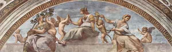 Stanza della Segnatura in the Vatican for Pope Julius II, scene allegory of virtue Oil Painting by Raphael