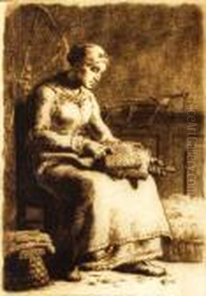 La Cardeuse Oil Painting by Jean-Francois Millet