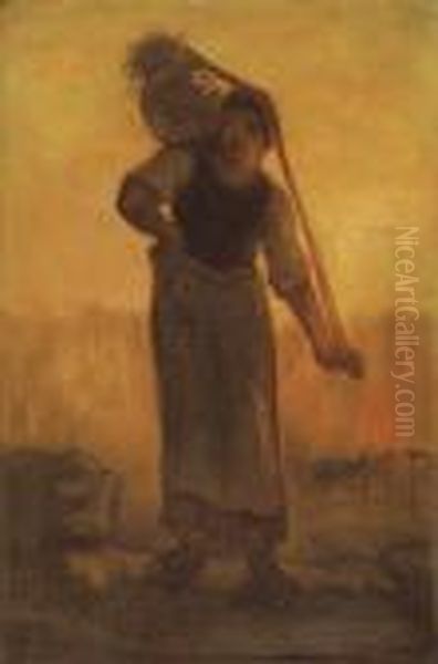 Water Carrier At Sunset Oil Painting by Jean-Francois Millet