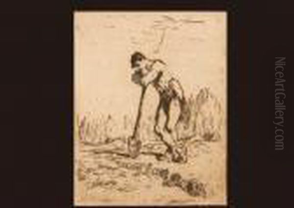 Lhomme Appuye Sur Sa Beche Oil Painting by Jean-Francois Millet