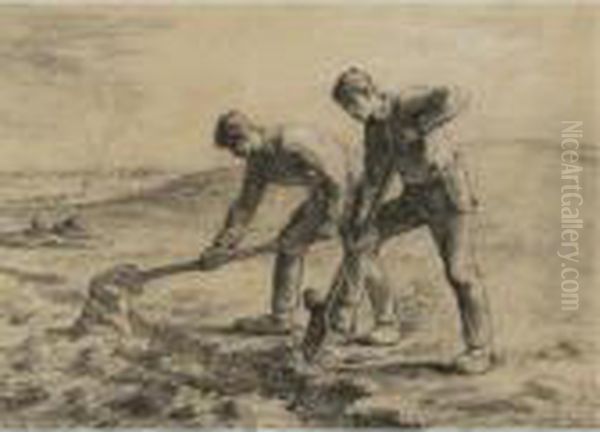 Les Deux Becheurs Oil Painting by Jean-Francois Millet