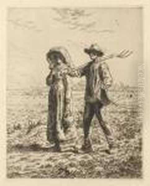 Le Depart Pour Le Travail (d. 19) Oil Painting by Jean-Francois Millet