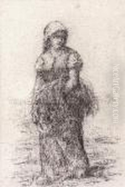  Jeune Fermiere Au Foin  Oil Painting by Jean-Francois Millet