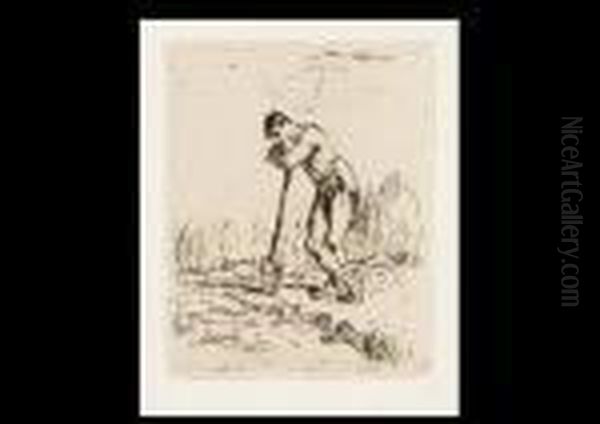 L'homme Appuye Sur Sa Beche Oil Painting by Jean-Francois Millet