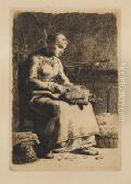 La Cardeuse (melot M 11) Oil Painting by Jean-Francois Millet