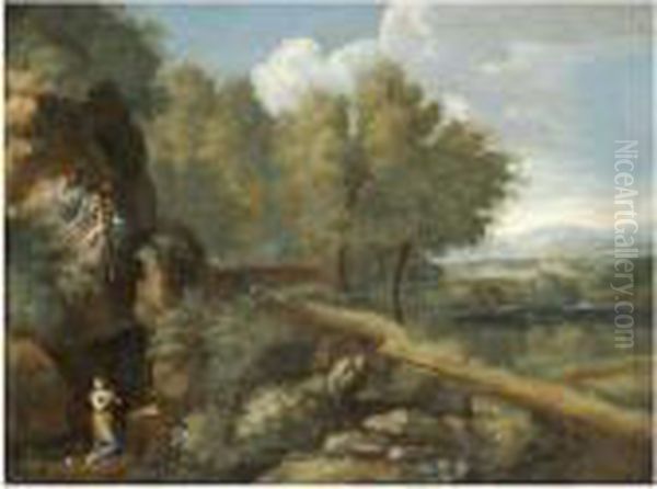 An Extensive Landscape, The Penitent Magdalene Praying In The Foreground Oil Painting by Jean-Francois Millet