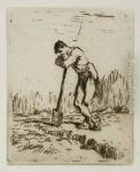 Homme Appuye Sur Sa Beche Oil Painting by Jean-Francois Millet