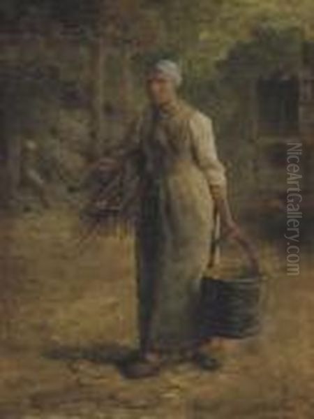 A Woman Carrying Firewood And A Pail Oil Painting by Jean-Francois Millet