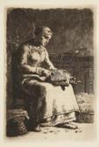 La Cardeuse (delteil 15) Oil Painting by Jean-Francois Millet