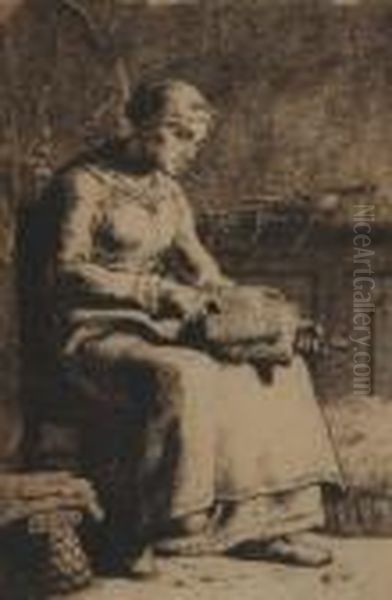 La Cardeuse Oil Painting by Jean-Francois Millet