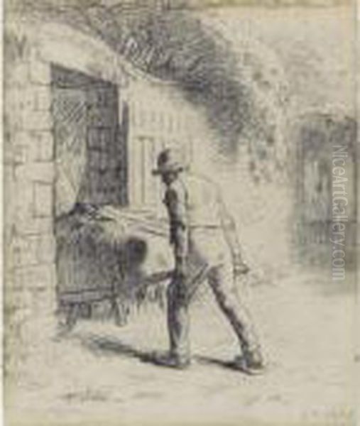 L'homme A La Brouette Oil Painting by Jean-Francois Millet