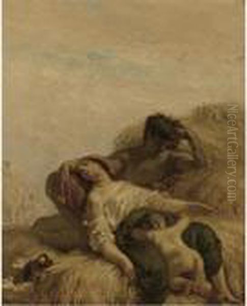 Les Moissoneurs Endormis (harvester And His Family Resting) Oil Painting by Jean-Francois Millet