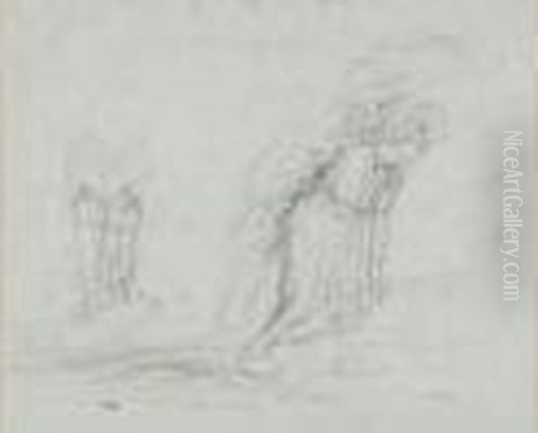 Dessin Au Crayon Noir 
(rousseurs), Cachet Du Monogramme En Bas A Gauche (lugt 1460). 28 X 34,5
 Cm. Oil Painting by Jean-Francois Millet