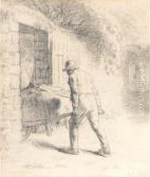 L'homme A La Brouette Oil Painting by Jean-Francois Millet