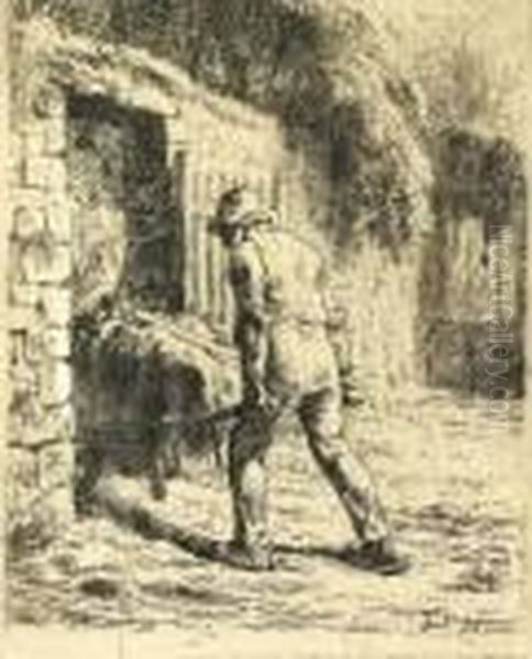 Le Paysan Rentrant Du Fumier. Oil Painting by Jean-Francois Millet