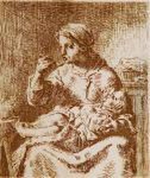 Mother With Child Oil Painting by Jean-Francois Millet