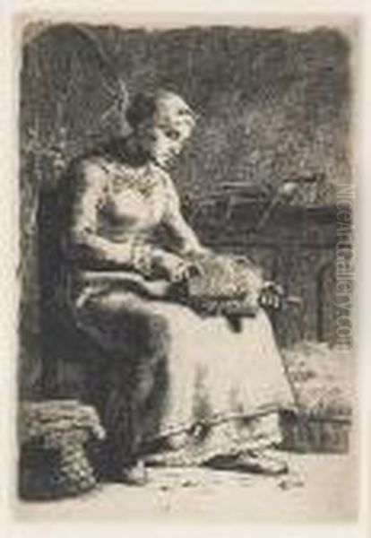 Cardeuse Oil Painting by Jean-Francois Millet