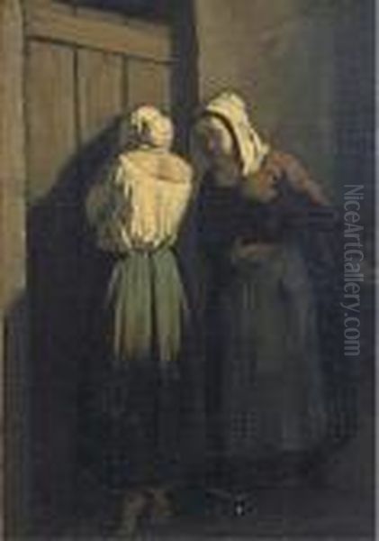 Maids Eavesdropping Oil Painting by Jean-Francois Millet