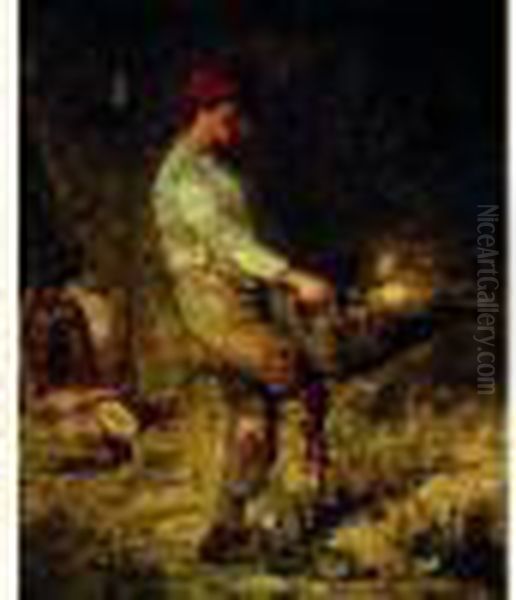 Paysans Dans Une Etable Oil Painting by Jean-Francois Millet