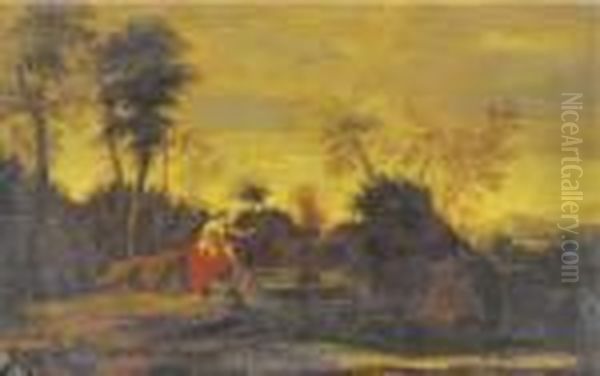 A Classical Landscape With A Woman And Two Children Oil Painting by Jean-Francois Millet