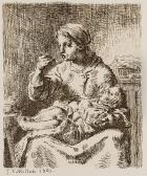 Le Bouillie (melot M 17) Oil Painting by Jean-Francois Millet