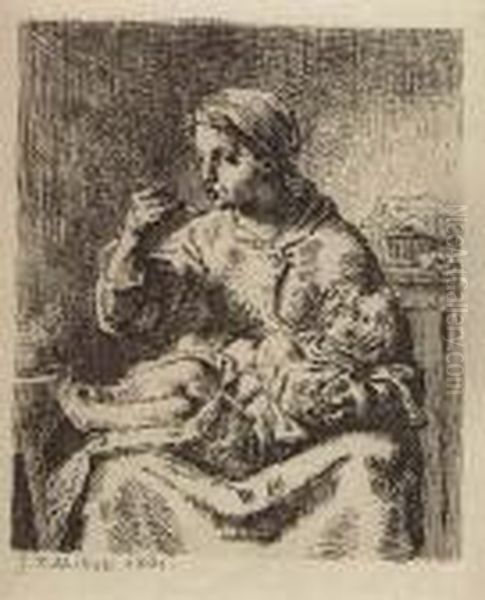 La Bouillie Oil Painting by Jean-Francois Millet