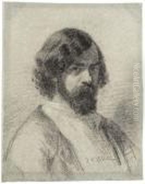 Portrait De Narcisse Virgile Diaz De La Pena, En Buste Oil Painting by Jean-Francois Millet