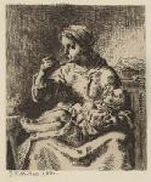 La Bouillie Oil Painting by Jean-Francois Millet