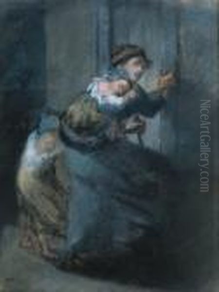 Mere Et Ses Deux Enfants Oil Painting by Jean-Francois Millet