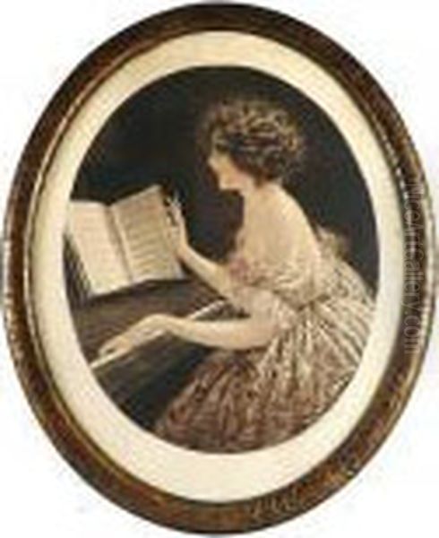 Elegante Au Piano Oil Painting by Maurice Milliere