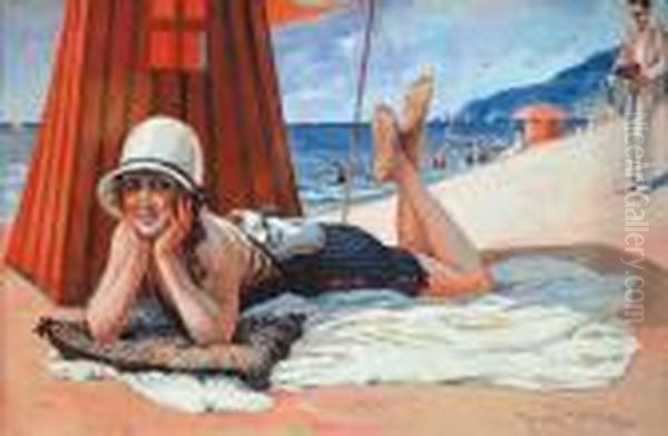 Bain De Soleil Oil Painting by Maurice Milliere