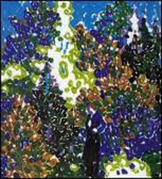 Woman And Bright Trees, West Saugerties, Ny by David Brown Milne