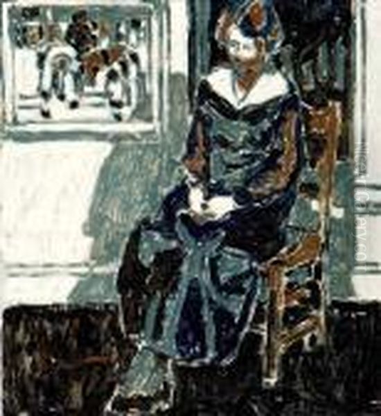 Woman In Black And Grey Oil Painting by David Brown Milne