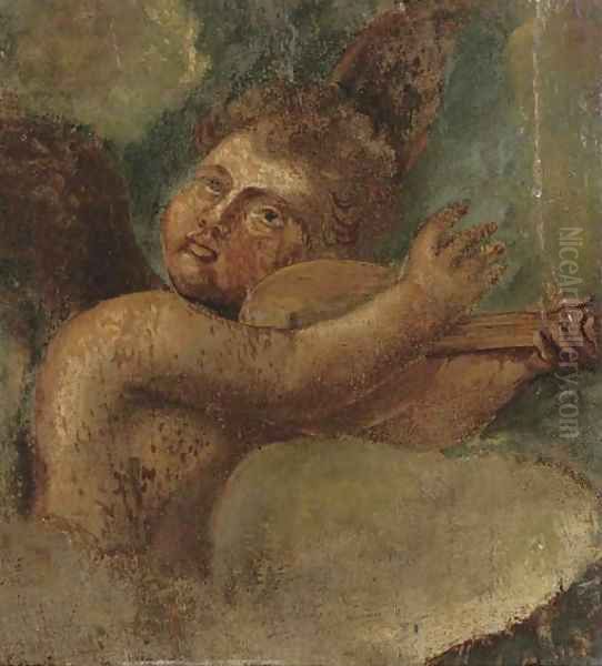 A winged cherub a fragment Oil Painting by Raphael