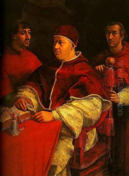 Portrait of Leo X with Cardinals Giulio de Medici and Luigi de Rossi Oil Painting by Raphael