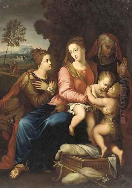 The Virgin and Child with St. John the Baptist, St. Anne and St. Catherine of Alexandria Oil Painting by Raphael