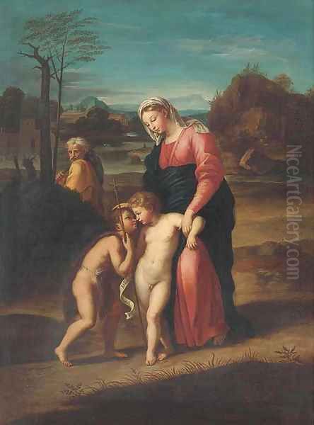 The Holy Family in a landscape Oil Painting by Raphael