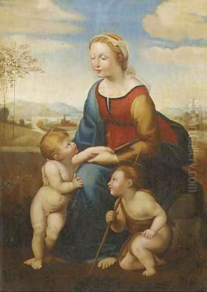 The Madonna and Child with the Infant Saint John the Baptist in a landscape La belle Jardiniere Oil Painting by Raphael